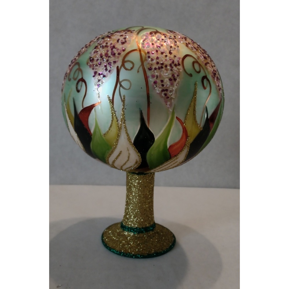 Glass Ornament Pink Flower Tabletop Globe Painted in Poland Radko Inspired - Picture 3 of 5